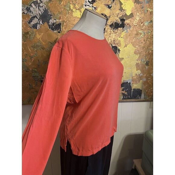 Tianello Size Small Bright Coral Orange Tunic Top Long Sleeve 100% Tencel - Picture 4 of 7
